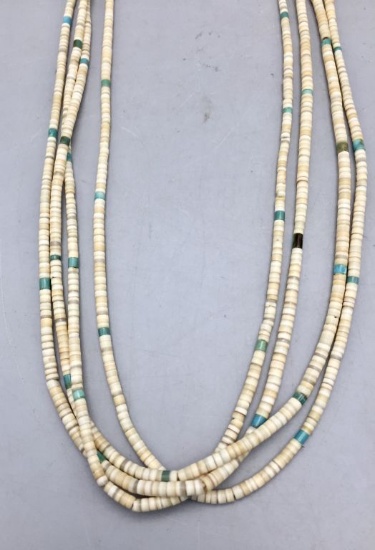 Vintage Four Strand Heishi and Turquoise Necklace