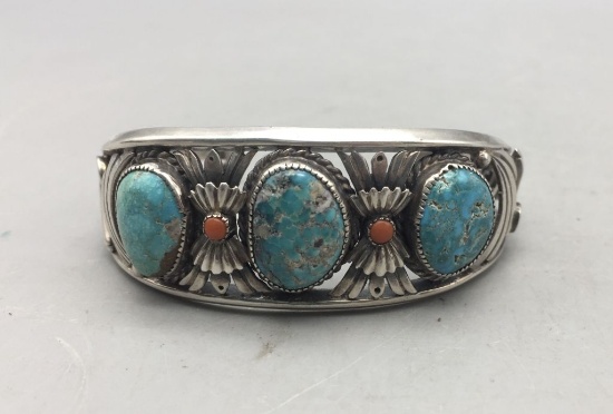 Vintage Turquoise and Coral Bracelet