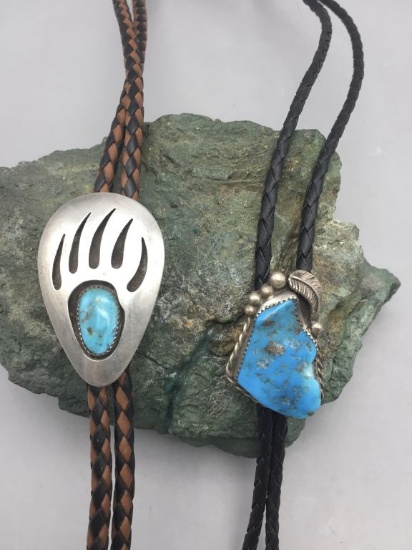Two Vintage Bolos with Turquoise
