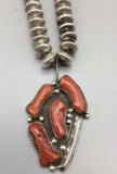Vintage Navajo Pearls and Coral Cluster Necklace