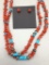 Vintage Two Strand Turquoise Coral and Heishi Necklace and Earrings