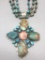 Huge Turquoise Cross Pendant and Necklace