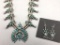 Zuni Needlepoint Turquoise Squash Blossom Necklace Set
