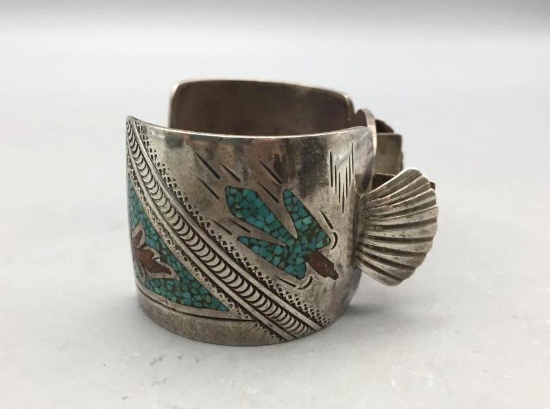 Vintage Navajo inlay watch bracelet