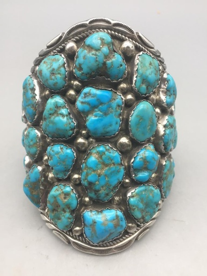Large 30 Stone Blue Turquoise Cluster Bracelet
