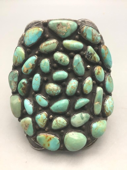 Large 35 Stone Green Turquoise Cluster Bracelet