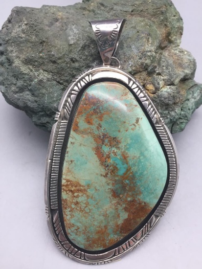 Large Green Stone Turquoise Pendant- Gilbert Tom