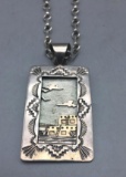 Sterling Silver and 14k Gold Pueblo Scene Necklace