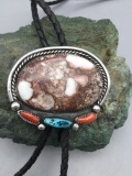Wild Horse Turquoise and Coral Bolo Tie