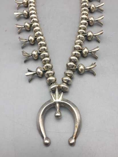 Elegant All Sterling Silver Squash Blossom Necklace