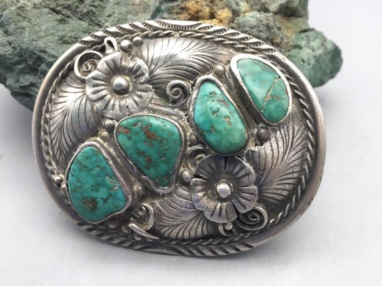 Vintage Four Stone Turquoise Belt Buckle