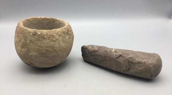 Old Stone Grinding Bowl and Pestle