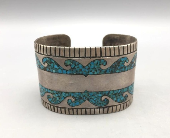 Vintage Turquoise Chip Inlay Bracelet