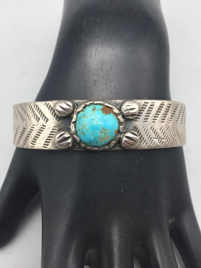Older Single Stone Turquoise Bracelet - Circa 1930s
