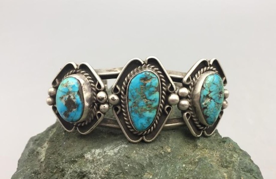 Vintage Three Stone Turquoise Bracelet