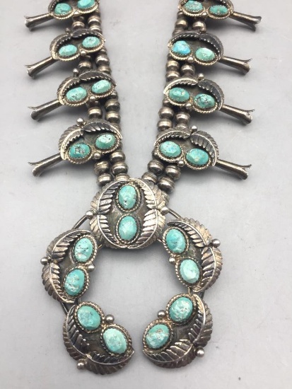 Vintage Turquoise Squash Blossom Necklace