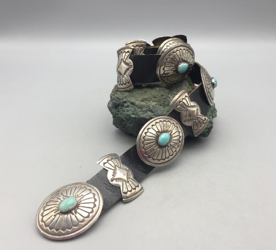 Turquoise and Sterling Silver Concho Belt