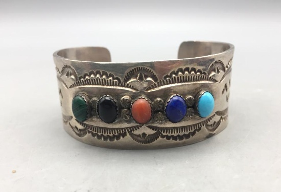 Multi Stone and Sterling Silver Cuff Bracelet