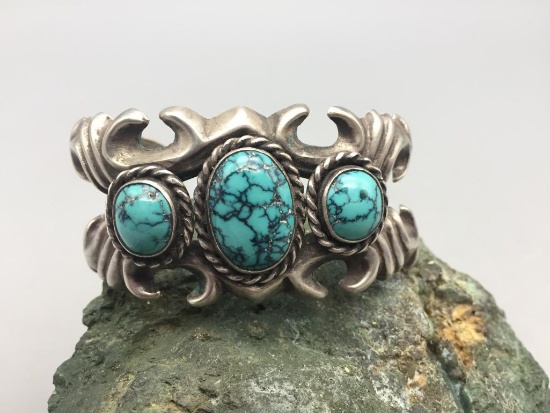 Turquoise And Sand Cast Bracelet