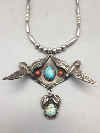 Unique Vintage Turquoise and Coral Necklace