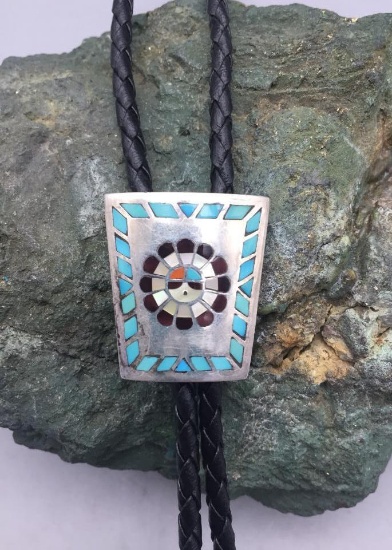 Vintage Zuni Inlay Bolo Tie