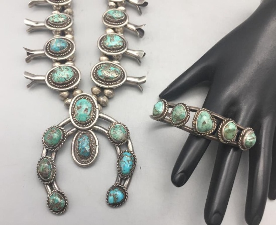 Vintage Squash Blossom Necklace with Bracelet