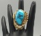 Brilliant 14k Gold, Turquoise, and Diamond Ring by Carlos White Eagle -Size 6.5