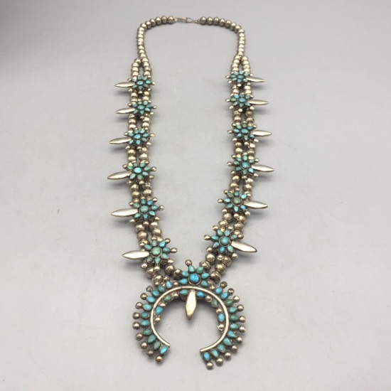 Unique Cluster Style Squash Blossom Necklace