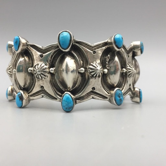 Handmade Ernie Lister Turquoise and Sterling Silver Bracelet