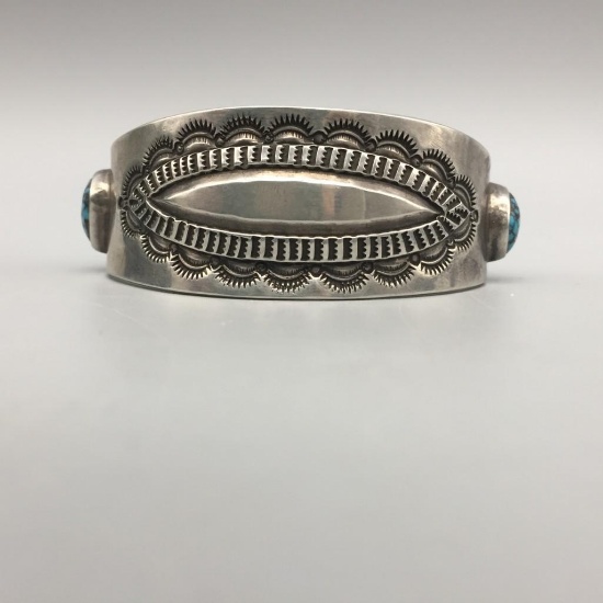 Handmade Lone Mountain Turquoise Bracelet by Michael Little Elk