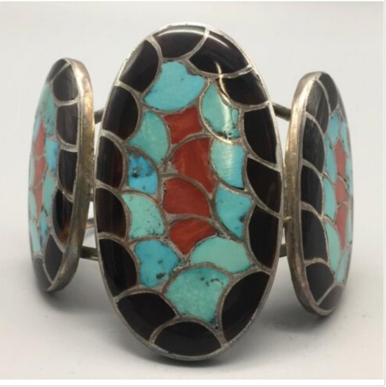 Mid-Century Vintage Zuni Inlay Cuff Bracelet