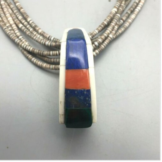 Unique! A Dee Morris Inlay Pendant With Heishi Necklace From The Jewel Box Col.