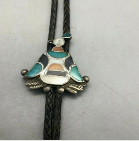 Circa 1950s Zuni Inlay Bolo Tie With the Thunderbird Design -From Jewel Box Col.