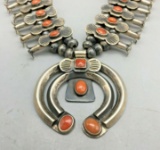 A Gorgeous Handmade Coral Squash Blossom Necklace in the Box-Bow style!