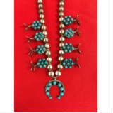 A PHENOMENAL 1940s-50s Turquoise Cluster Baby Squash Blossom Necklace