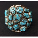 Vintage Turquoise and Sterling Cluster Cuff Bracelet