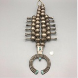 Wow! Statement Piece! Huge Sterling Silver & Turquoise Squash Blossom Necklace