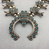 1930s Snake Eye Turquoise Squash Blossom Necklace