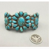 Nice! Vintage, Turquoise Cluster Bracelet With 39 Natural Turquoise Stones!
