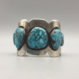 A Superb Sterling Silver and Morenci Turquoise Bracelet - Alberto Contreras