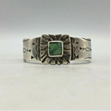 Gorgeous Early Ingot Bracelet With Natural Green Turquoise - Prized Possession!