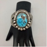 Unique, Vintage BISBEE Turquoise and Sterling Silver Cuff Bracelet