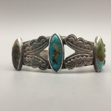 A Great Old 1930s Era Turquoise and Sterling Silver Cuff Bracelet