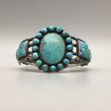 A Super Old 1920s Era Handmade Turquoise Cuff Bracelet