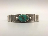 Circa 1920s Era Turquoise and Sterling Silver Handmade Bracelet