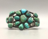 A Great 1930s Era Turquoise Cluster Bracelet With Natural Green-Blue Turquoise