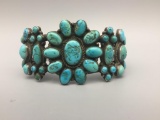A Great Older Turquoise Cluster Bracelet With Old Natural Turquoise