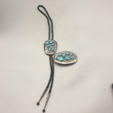 A Handmade - Effie Calavaza - Zuni Bolo Tie and Belt Buckle Set