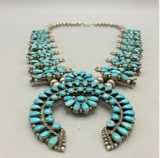 Stunning 1940s Handmade Cluster Style Squash Blossom Necklace