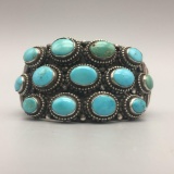 1950s Heavy Duty Vintage Turquoise Cluster Bracelet